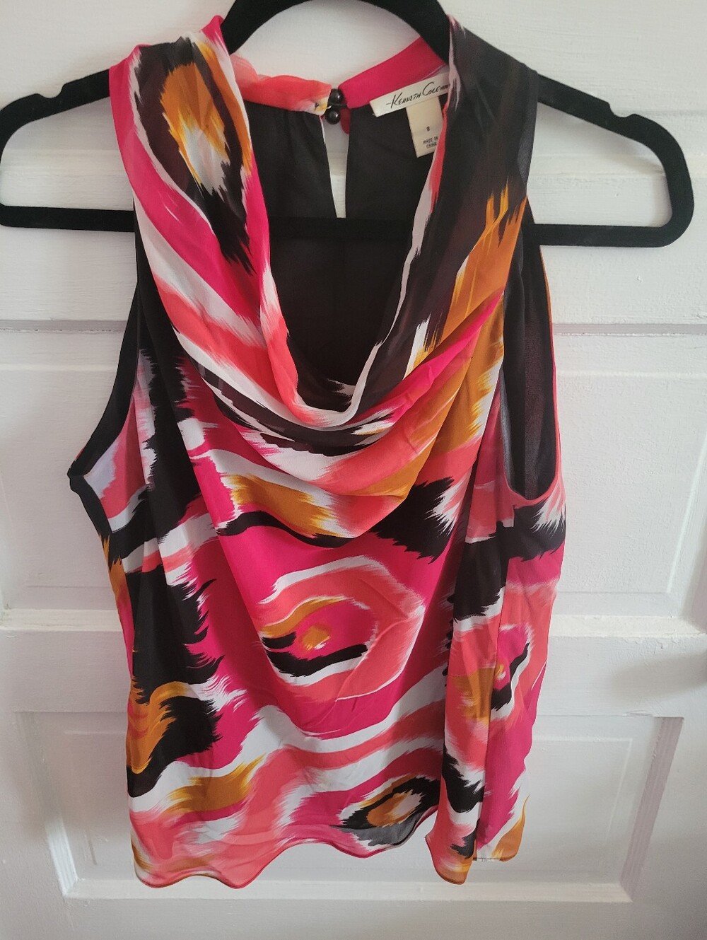 Kenneth Colr Hot Pink Multicolor Cowl Neck Sleeveless Top